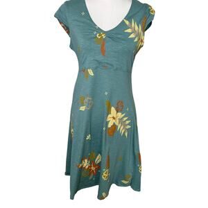 Toad & Co rosemarie floral green cap pocket sleeve lyocell cotton dress M